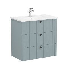 Vitra Root Groove 69495 Lavabo Dolabı, Üç Çekmeceli, 80 Cm, Mat Fiyord Yeşili, Köşeli Lavabolu